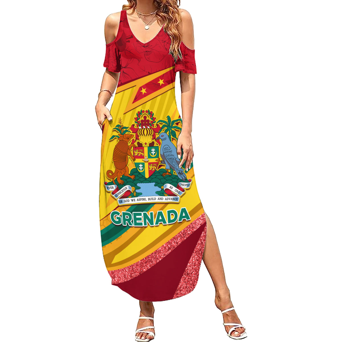 Grenada Independence Day Summer Maxi Dress Gwenad Bougainvillea Sparkle Version - Wonder Print Shop