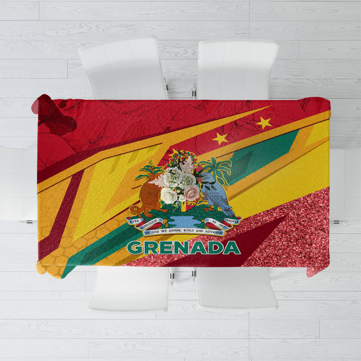 Grenada Independence Day Tablecloth Gwenad Bougainvillea Sparkle Version - Wonder Print Shop