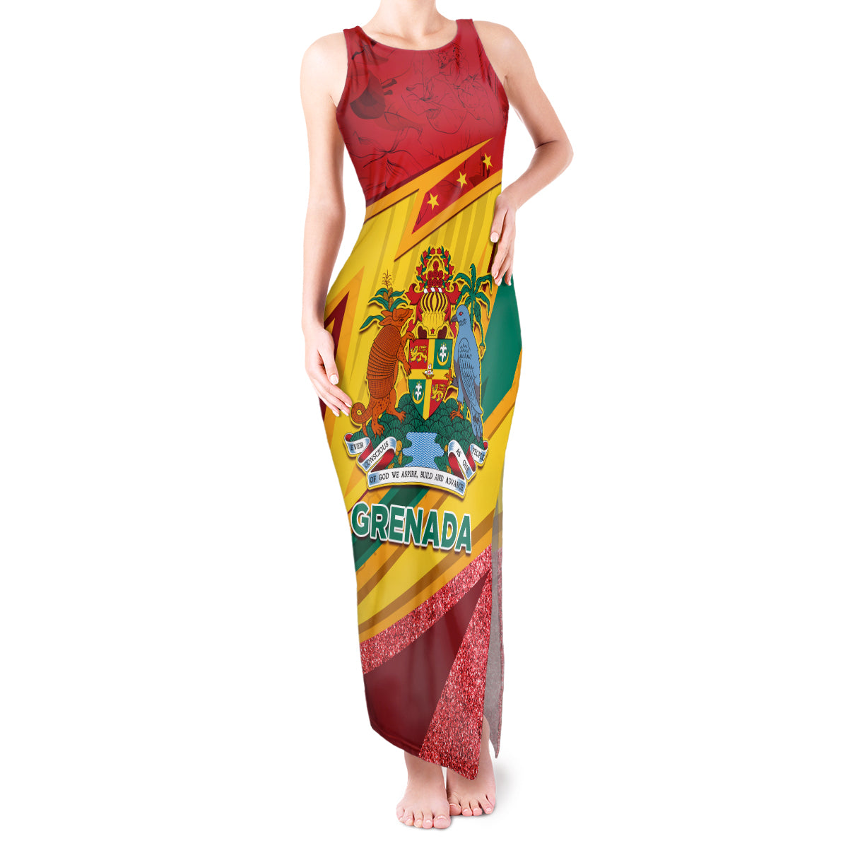 Grenada Independence Day Tank Maxi Dress Gwenad Bougainvillea Sparkle Version - Wonder Print Shop