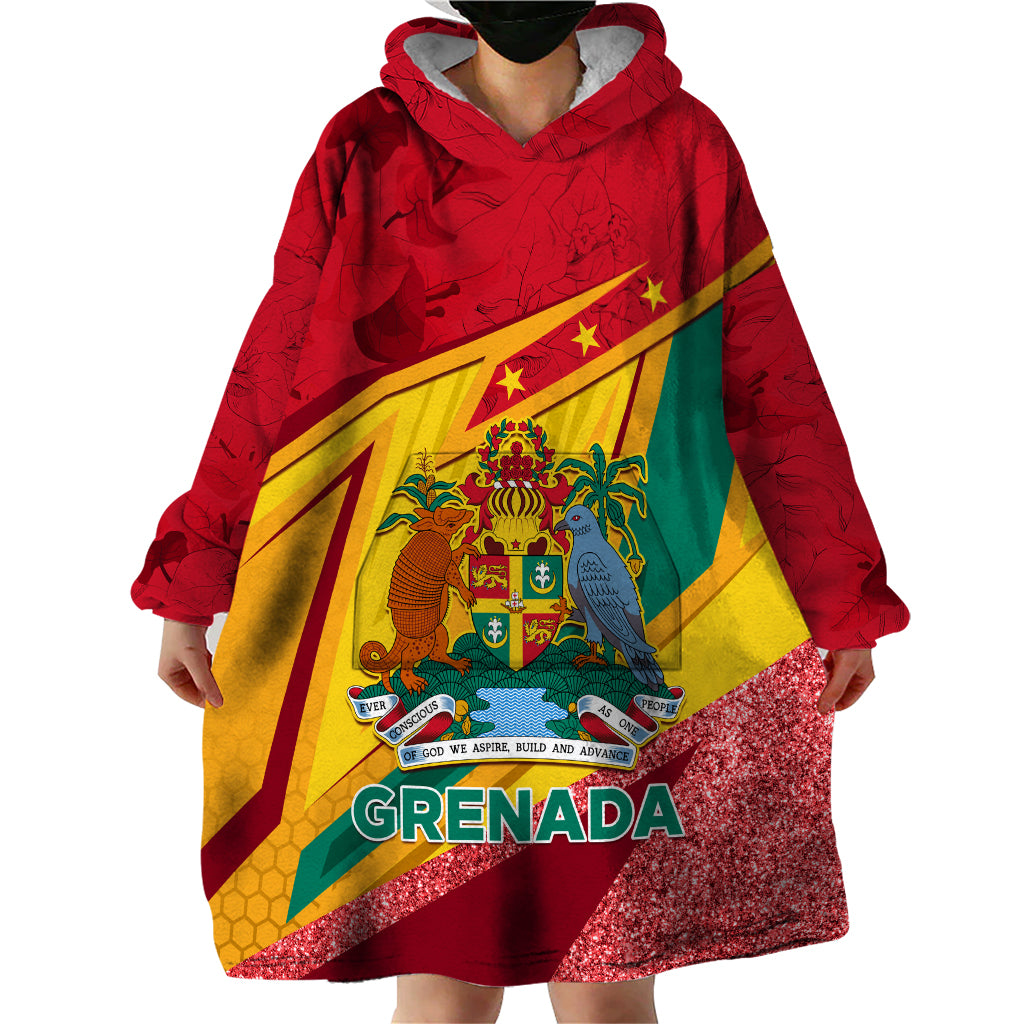 Grenada Independence Day Wearable Blanket Hoodie Gwenad Bougainvillea Sparkle Version - Wonder Print Shop