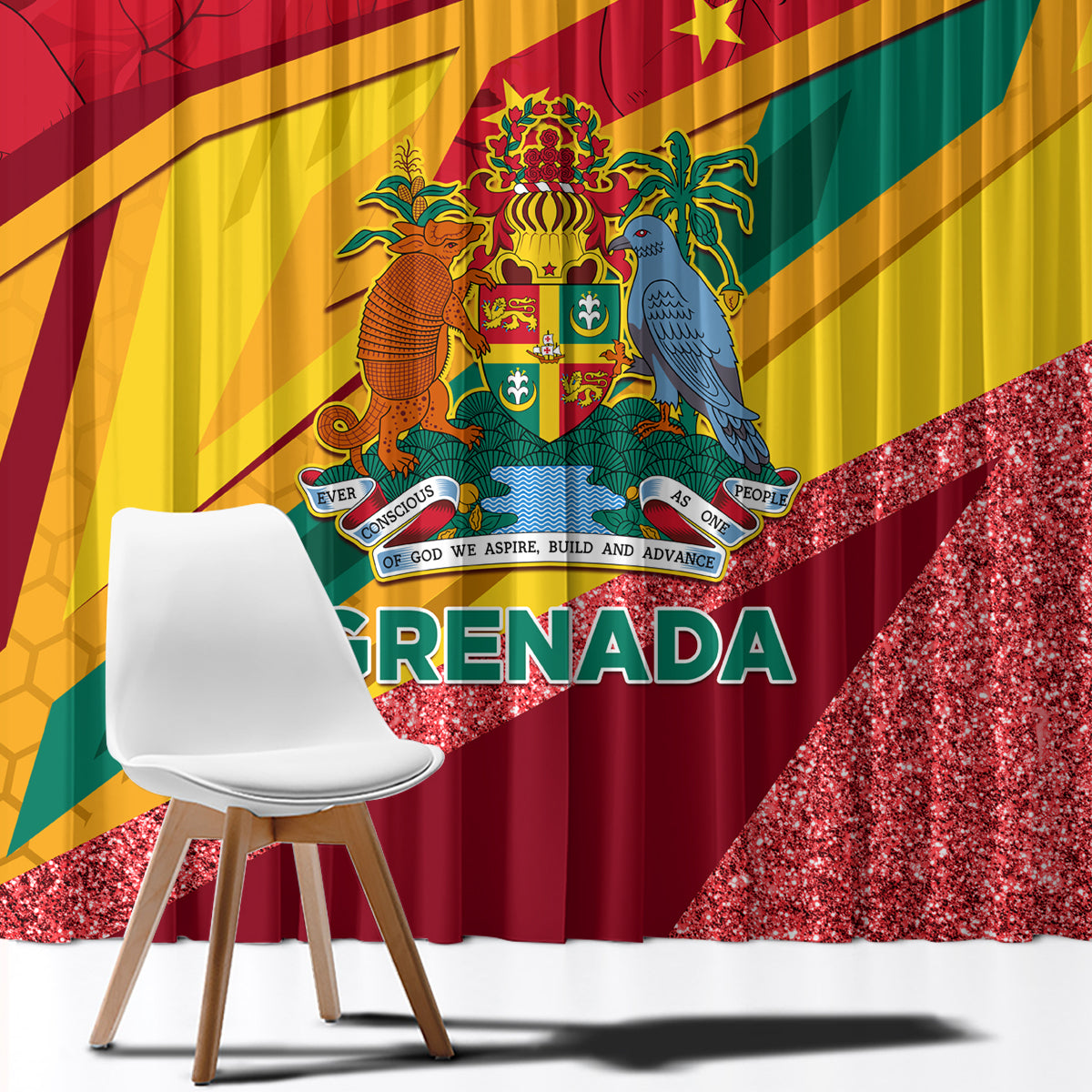 Grenada Independence Day Window Curtain Gwenad Bougainvillea Sparkle Version - Wonder Print Shop