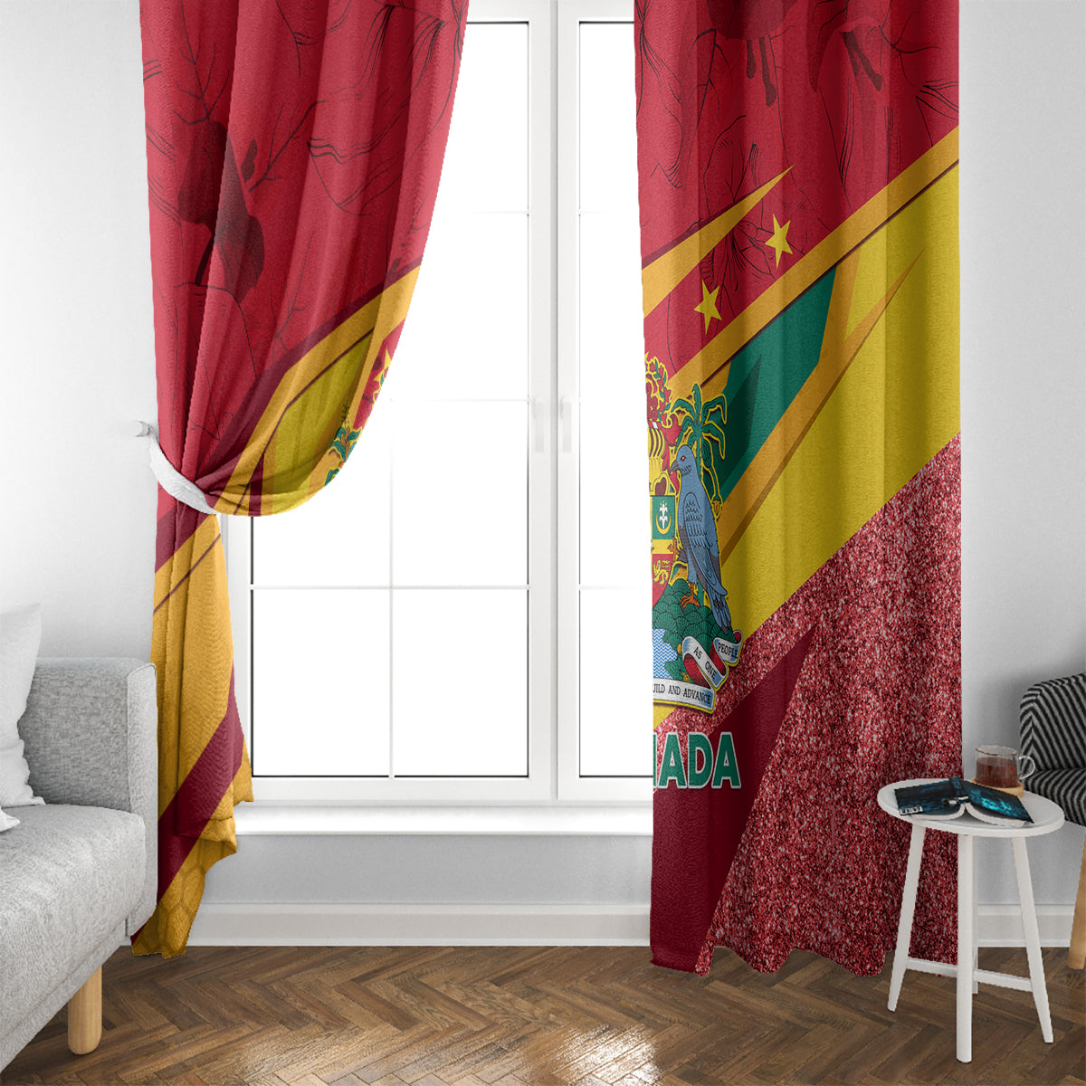 Grenada Independence Day Window Curtain Gwenad Bougainvillea Sparkle Version - Wonder Print Shop