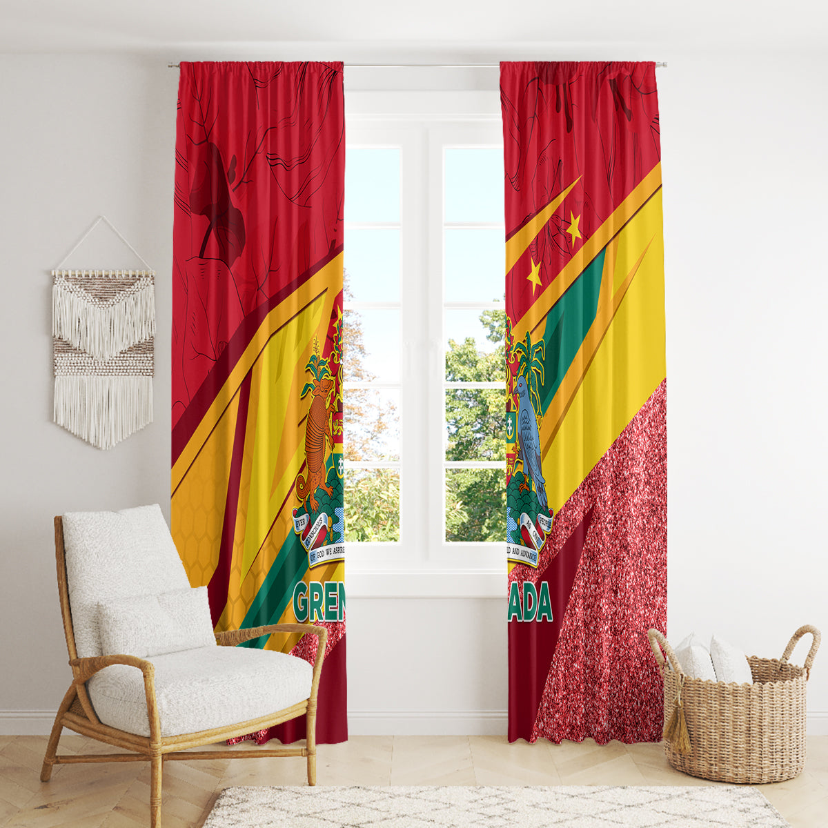 Grenada Independence Day Window Curtain Gwenad Bougainvillea Sparkle Version - Wonder Print Shop