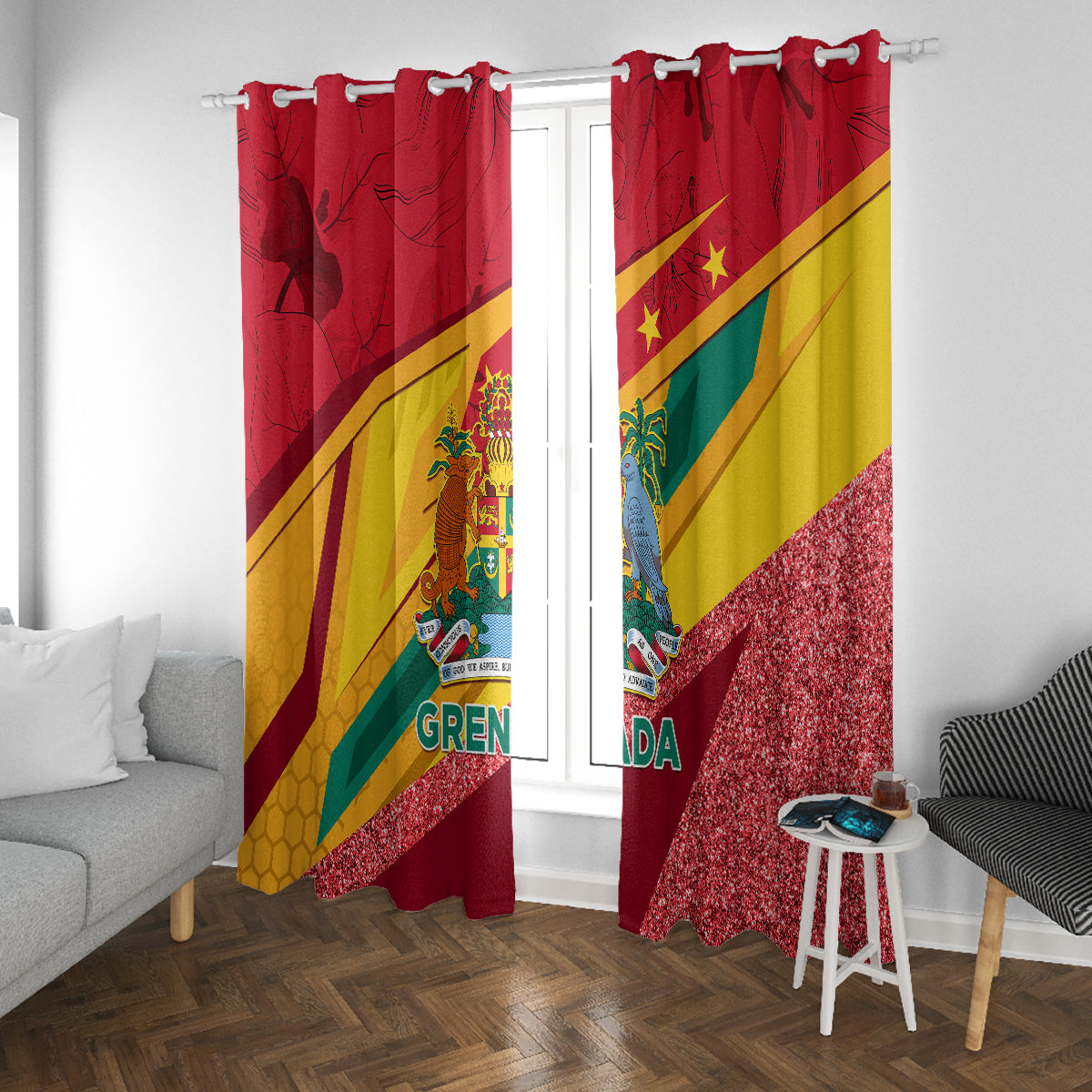 Grenada Independence Day Window Curtain Gwenad Bougainvillea Sparkle Version - Wonder Print Shop