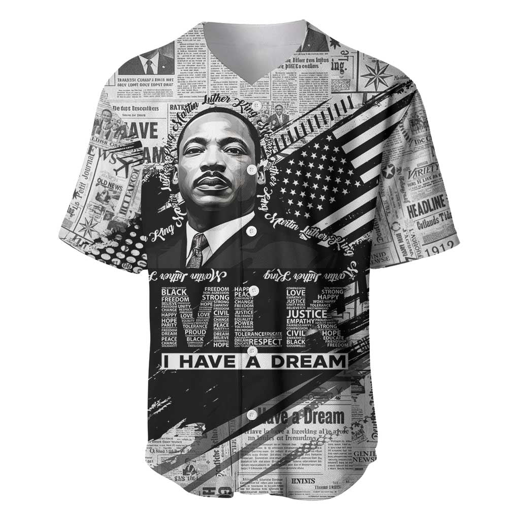 I Have A Dream MLK Baseball Jersey Newspaper Grunge Style - Wonder Print Shop
