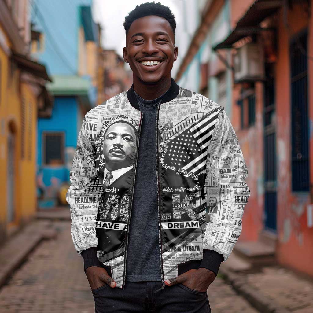 I Have A Dream MLK Bomber Jacket Newspaper Grunge Style - Wonder Print Shop
