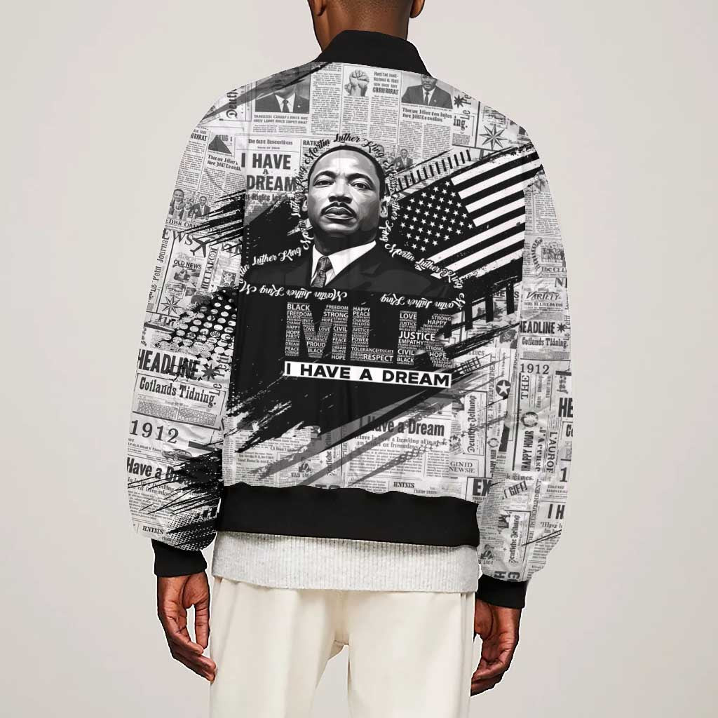 I Have A Dream MLK Bomber Jacket Newspaper Grunge Style - Wonder Print Shop