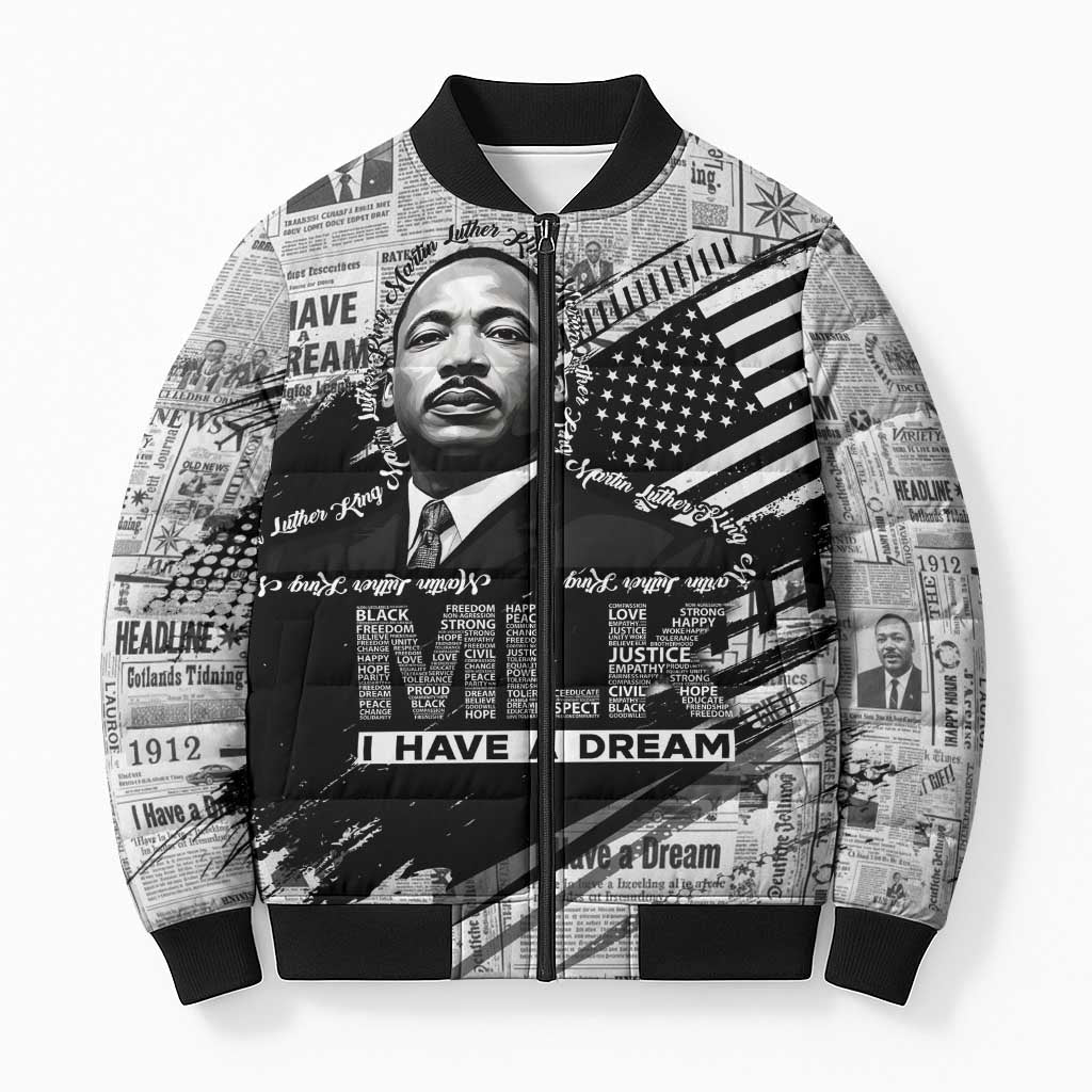 I Have A Dream MLK Bomber Puffer Jacket Newspaper Grunge Style - Wonder Print Shop