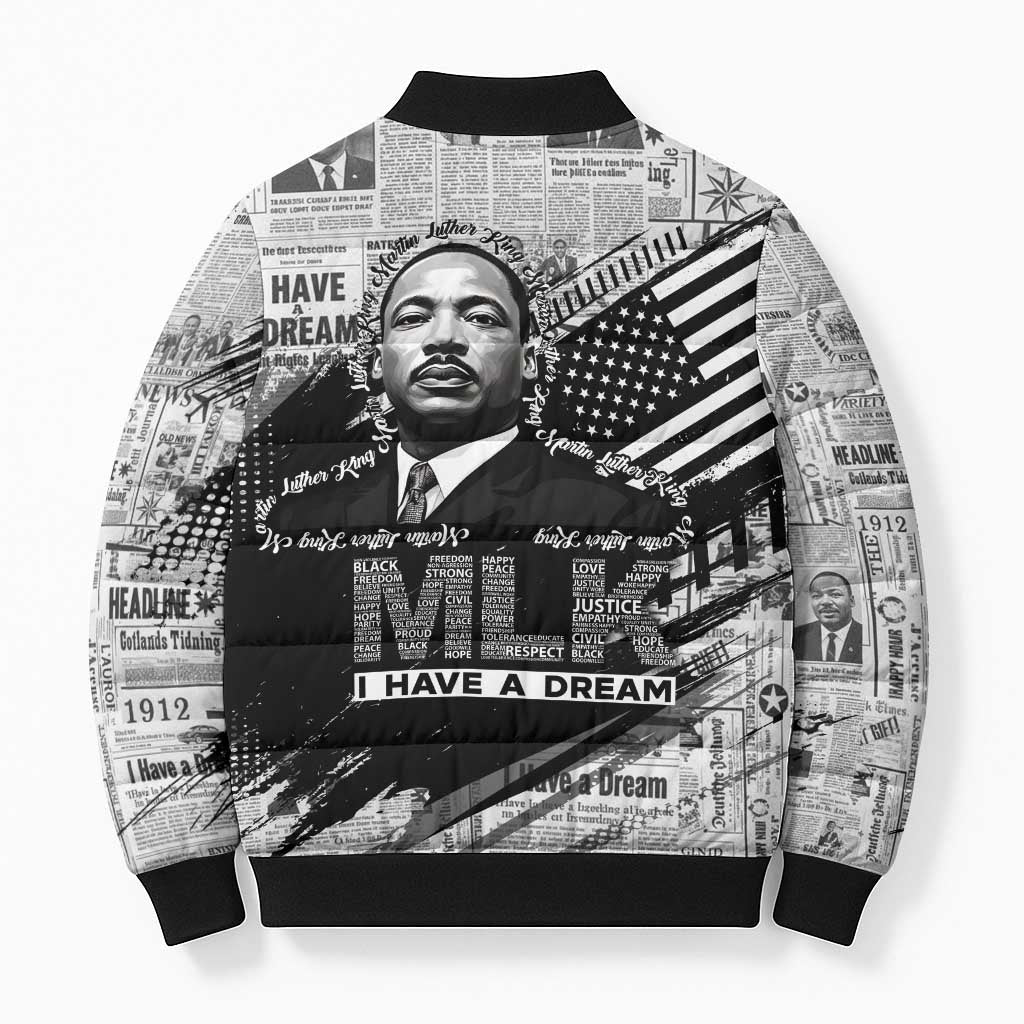 I Have A Dream MLK Bomber Puffer Jacket Newspaper Grunge Style - Wonder Print Shop