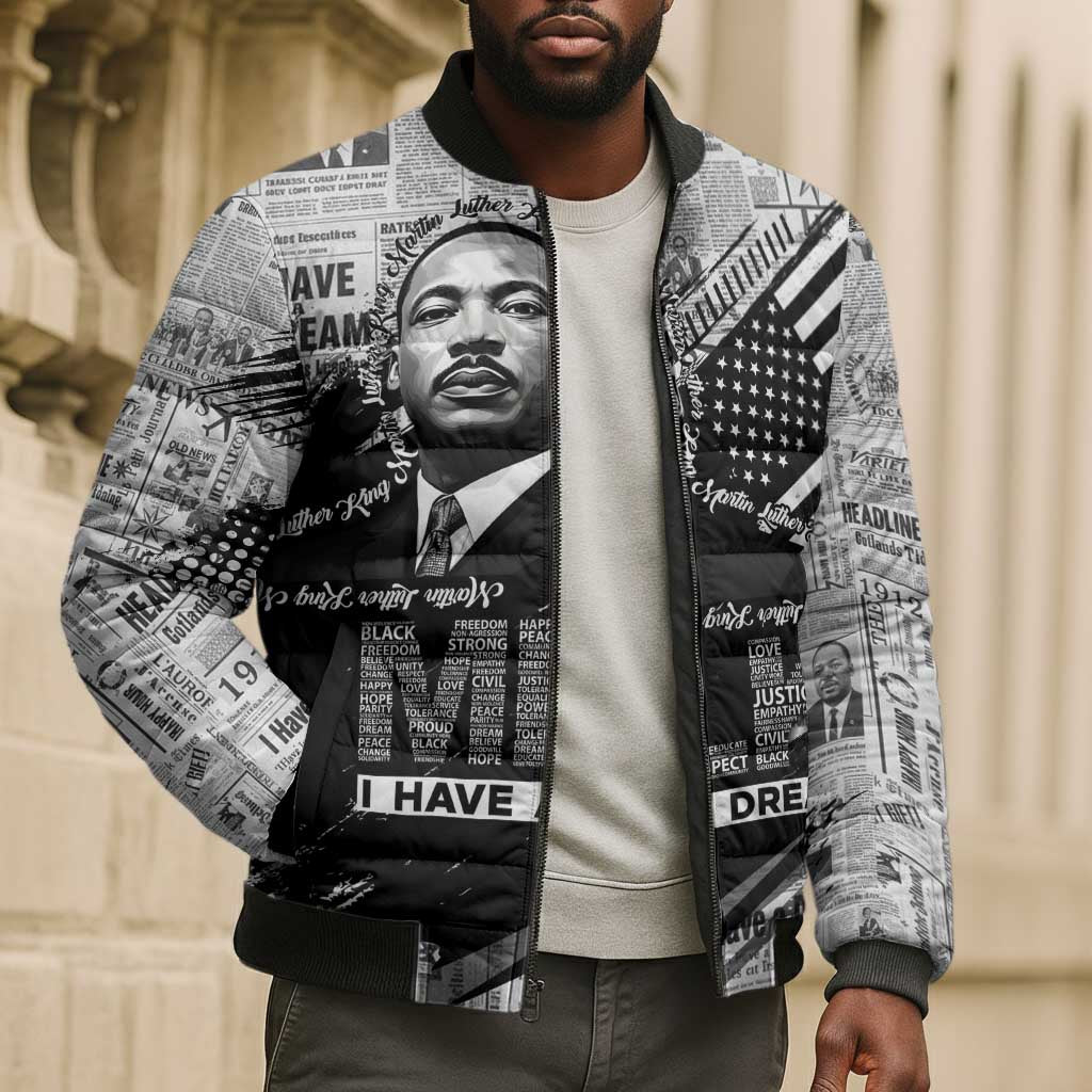 I Have A Dream MLK Bomber Puffer Jacket Newspaper Grunge Style - Wonder Print Shop