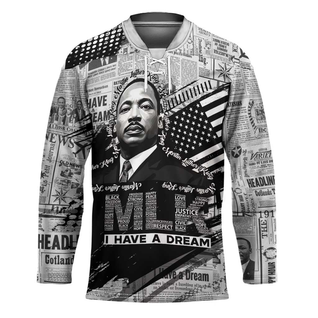 I Have A Dream MLK Hockey Jersey Newspaper Grunge Style - Wonder Print Shop