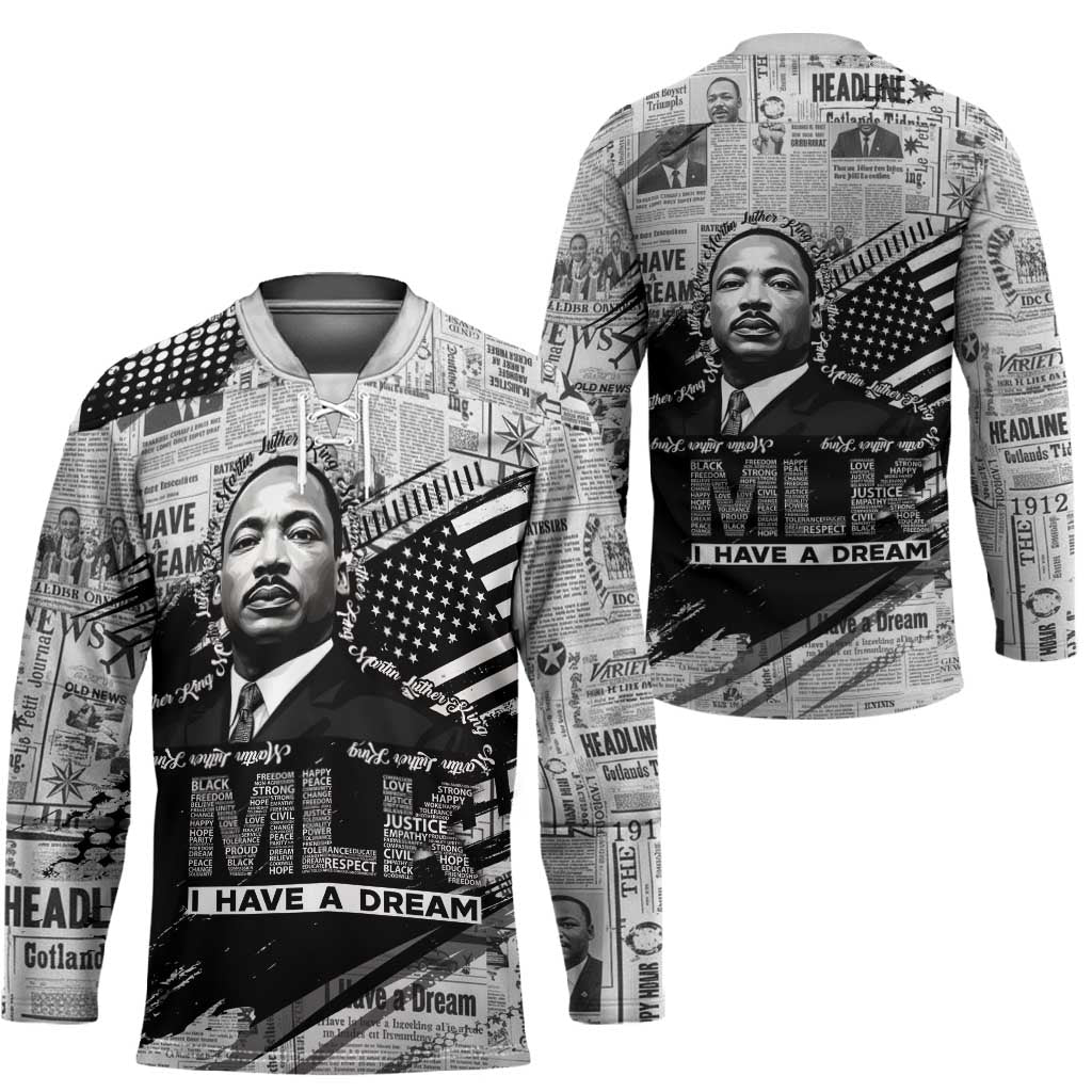 I Have A Dream MLK Hockey Jersey Newspaper Grunge Style - Wonder Print Shop