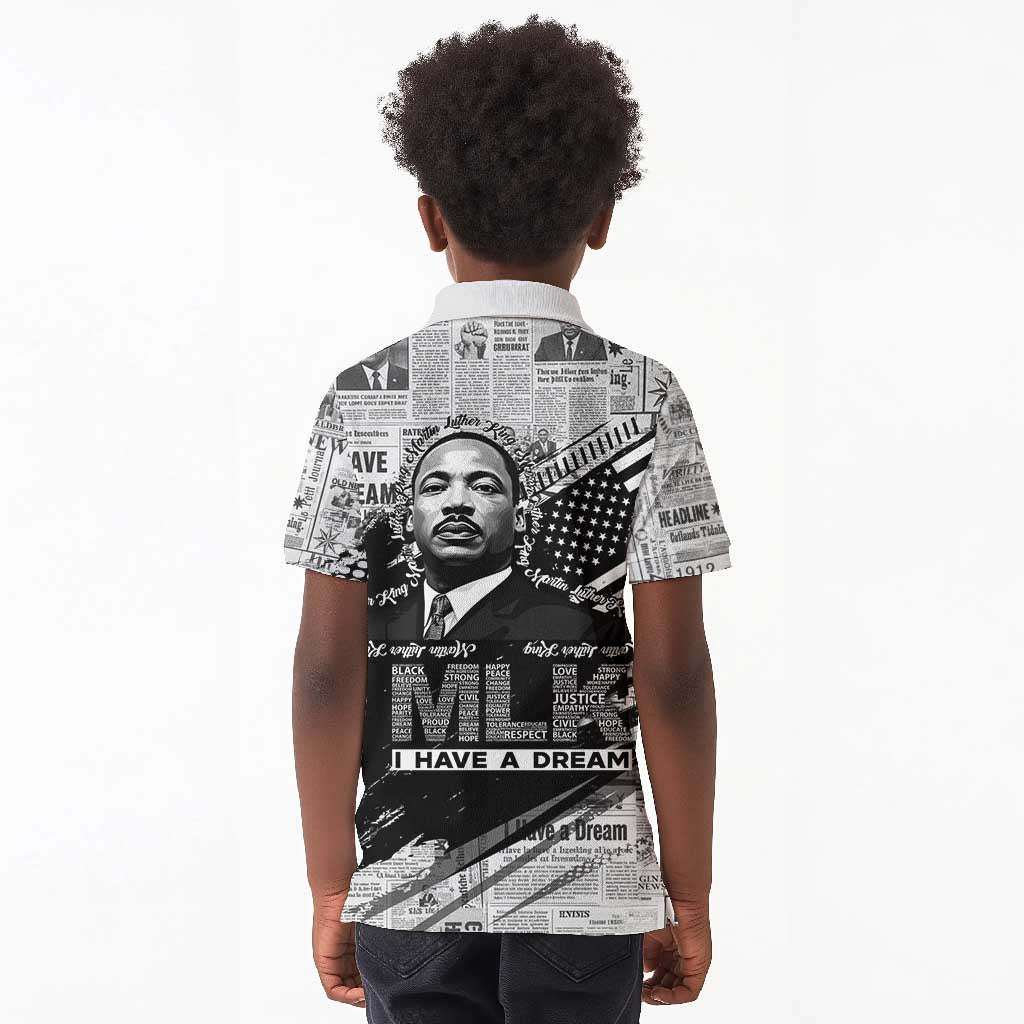 I Have A Dream MLK Kid Polo Shirt Newspaper Grunge Style - Wonder Print Shop