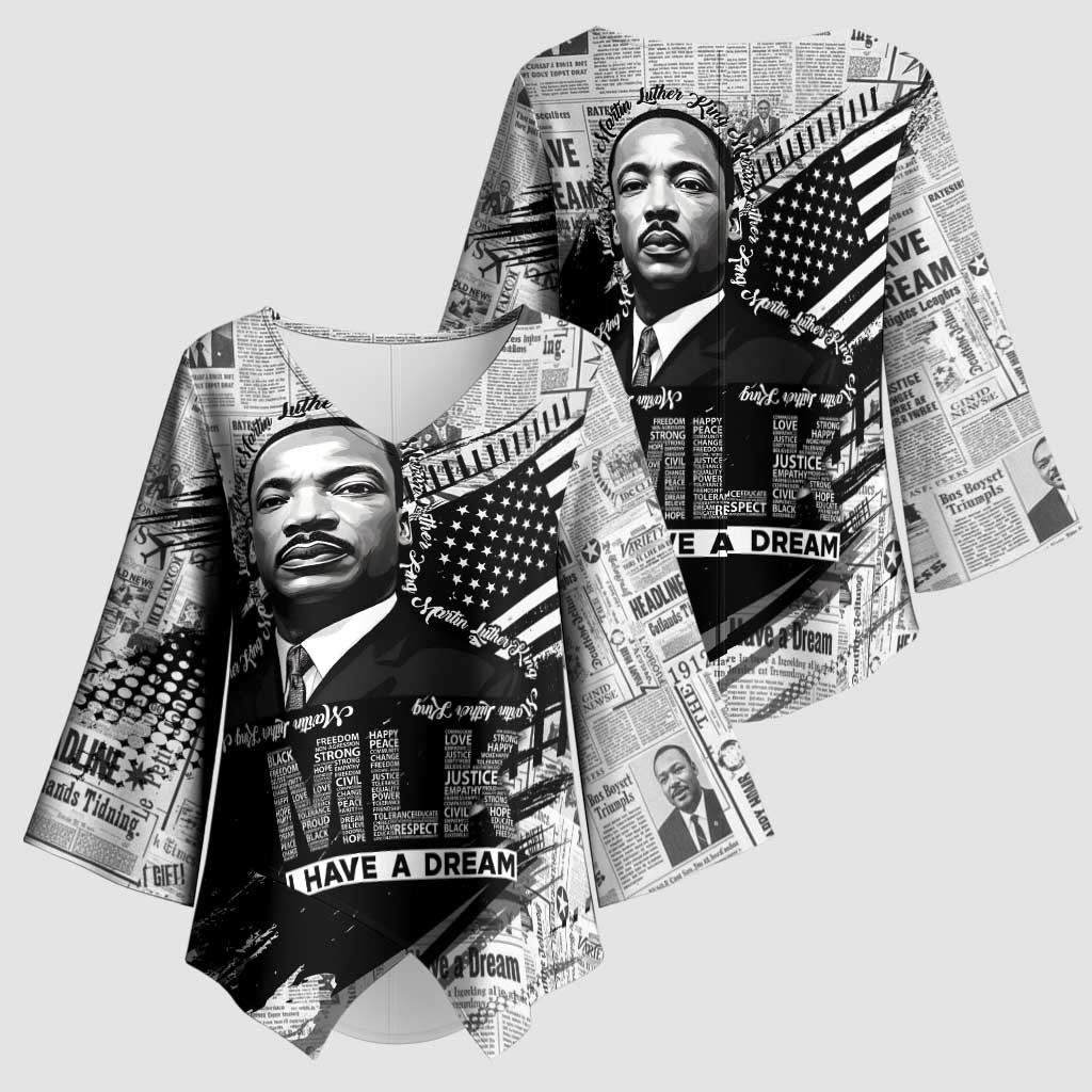 I Have A Dream MLK Kimono Sleeve Blouse Newspaper Grunge Style - Wonder Print Shop