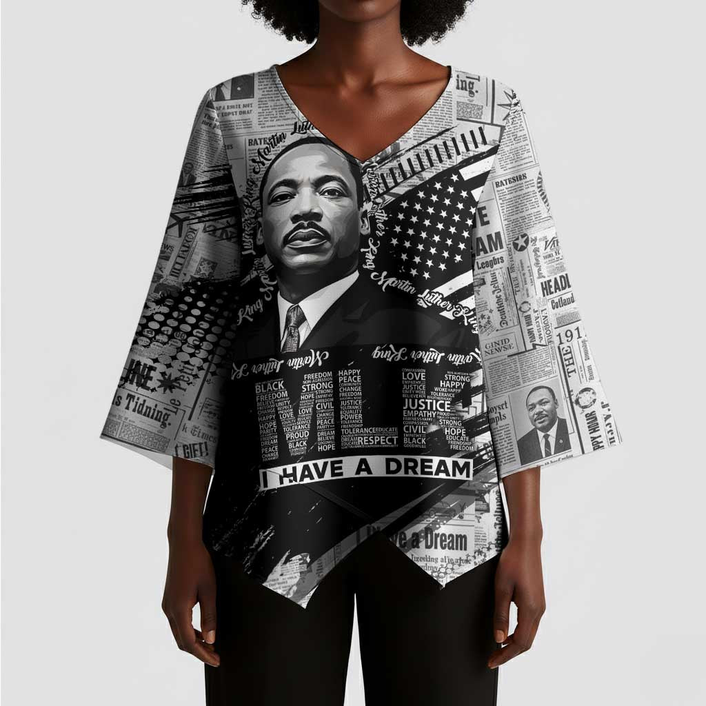 I Have A Dream MLK Kimono Sleeve Blouse Newspaper Grunge Style - Wonder Print Shop