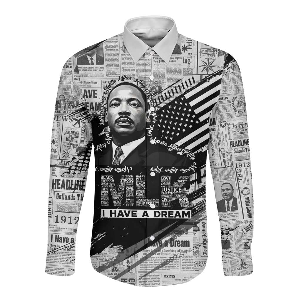 I Have A Dream MLK Long Sleeve Button Shirt Newspaper Grunge Style - Wonder Print Shop
