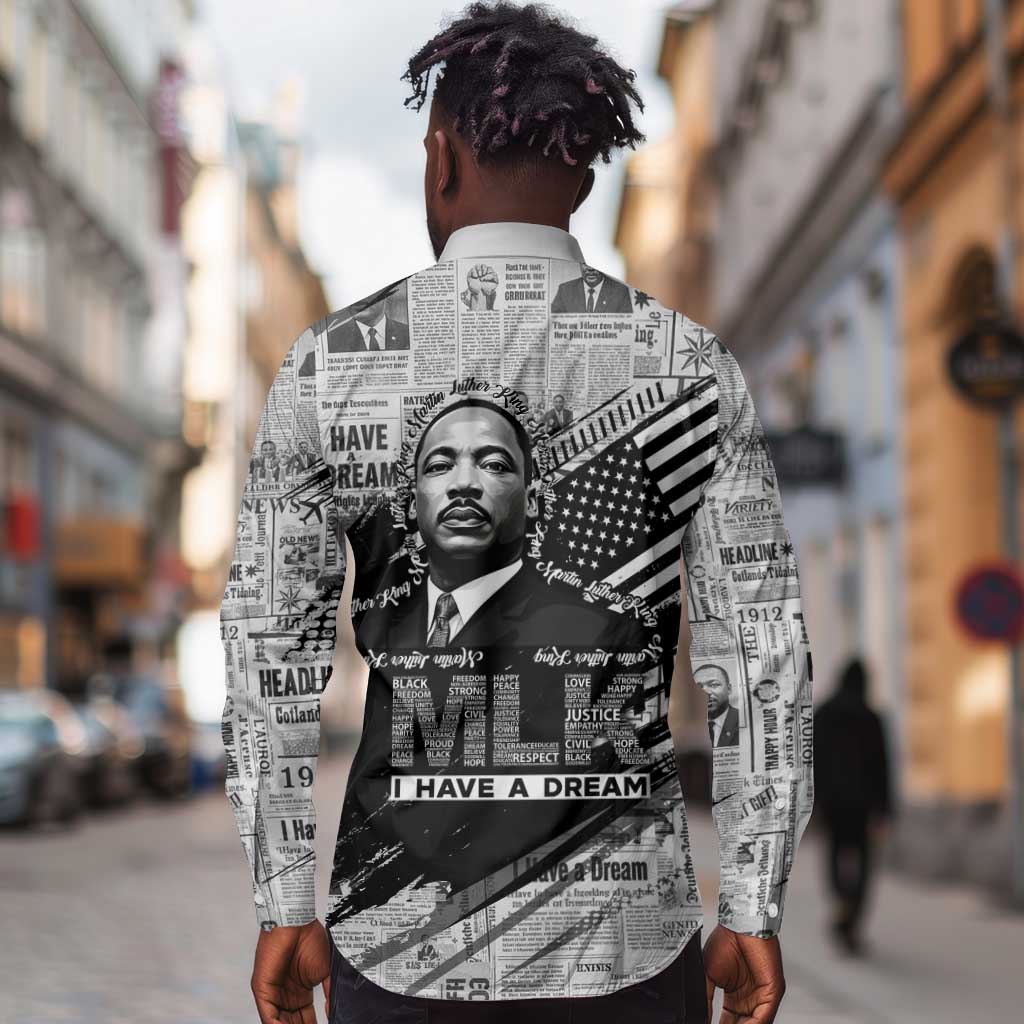 I Have A Dream MLK Long Sleeve Button Shirt Newspaper Grunge Style - Wonder Print Shop
