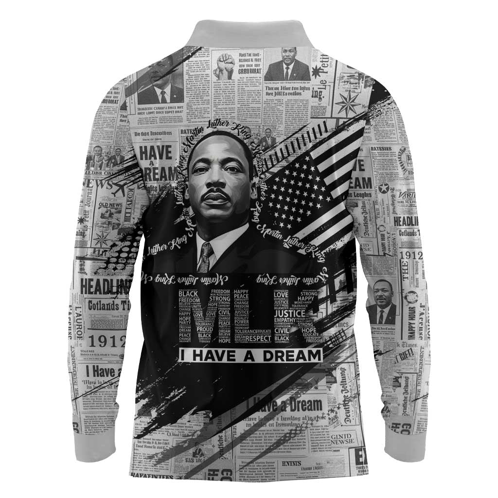 I Have A Dream MLK Long Sleeve Polo Shirt Newspaper Grunge Style - Wonder Print Shop