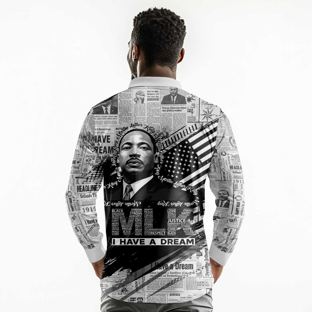 I Have A Dream MLK Long Sleeve Polo Shirt Newspaper Grunge Style - Wonder Print Shop