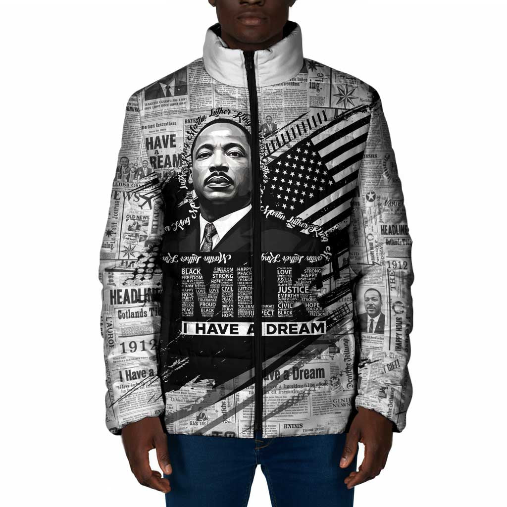 I Have A Dream MLK Padded Jacket Newspaper Grunge Style - Wonder Print Shop