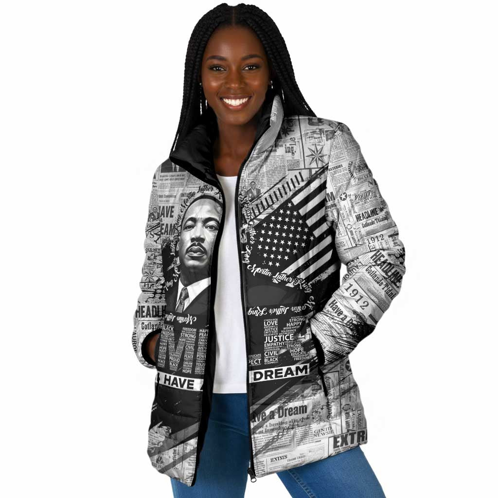 I Have A Dream MLK Padded Jacket Newspaper Grunge Style - Wonder Print Shop