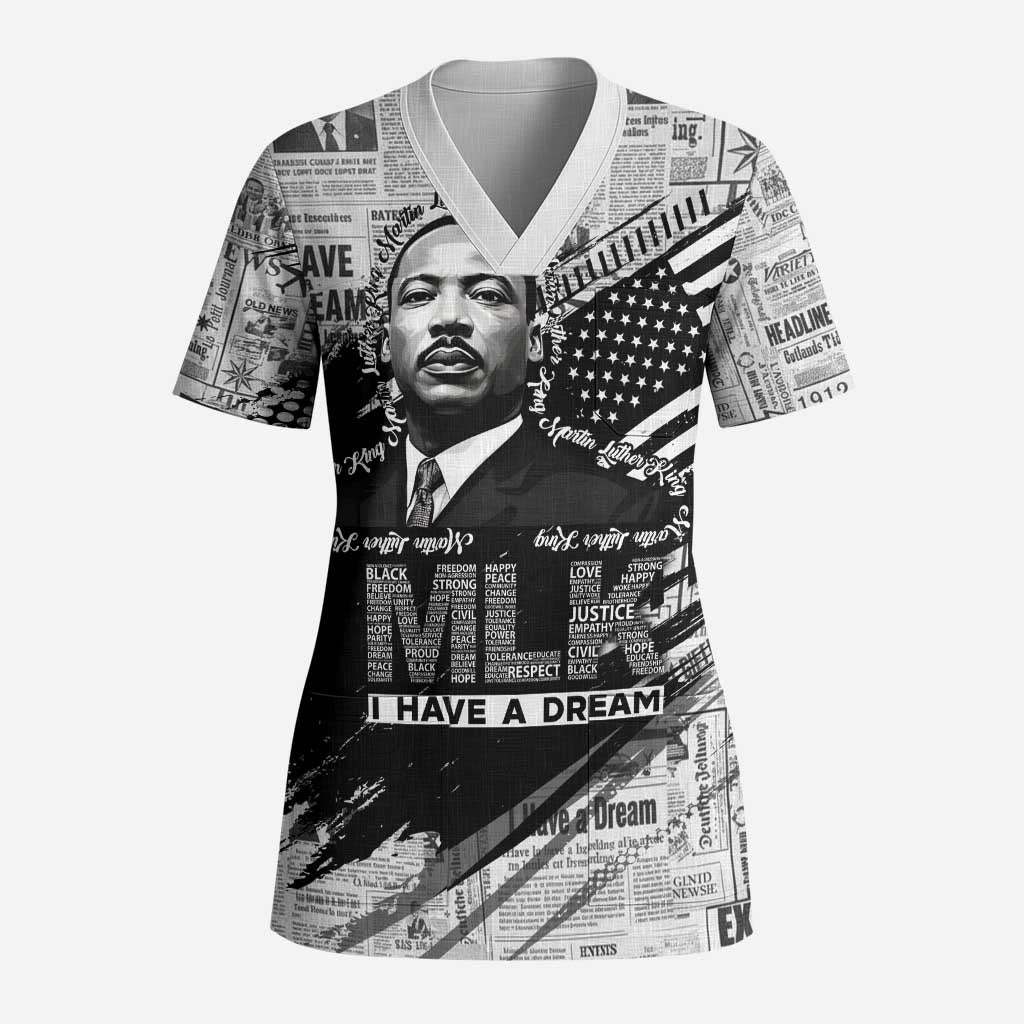 I Have A Dream MLK Scrub Top Newspaper Grunge Style - Wonder Print Shop