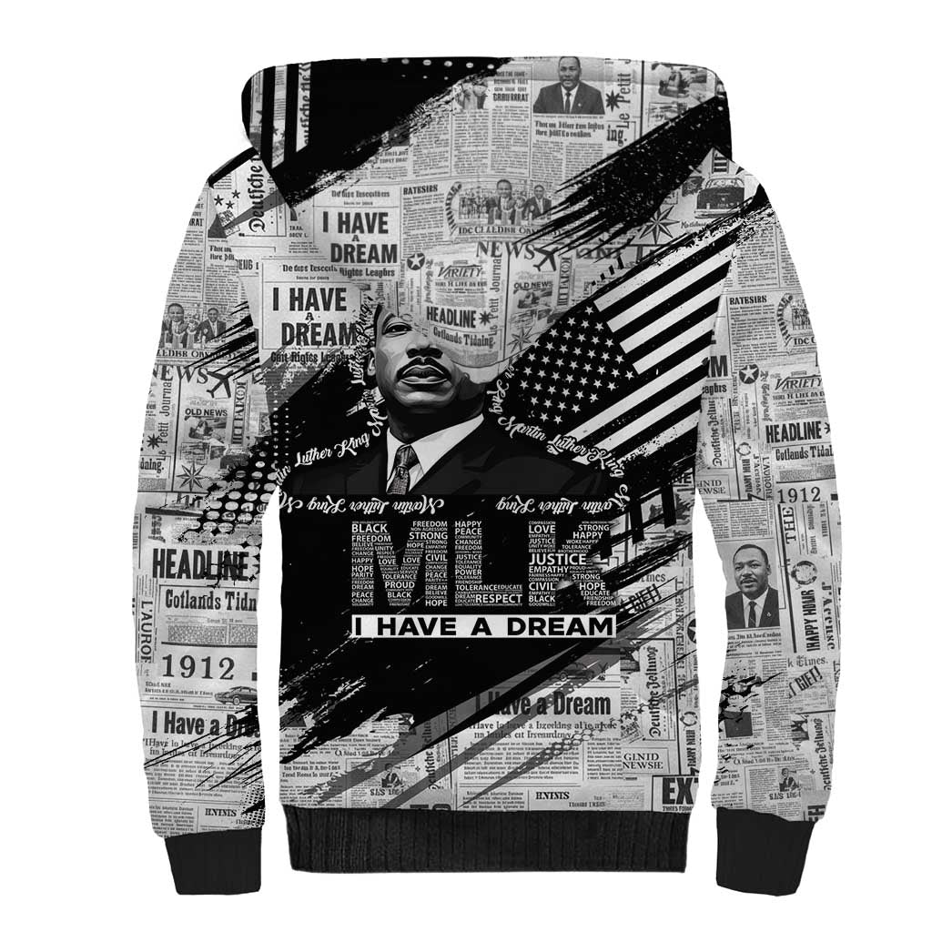 I Have A Dream MLK Sherpa Hoodie Newspaper Grunge Style - Wonder Print Shop