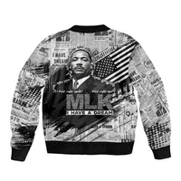 I Have A Dream MLK Sleeve Zip Bomber Jacket Newspaper Grunge Style - Wonder Print Shop