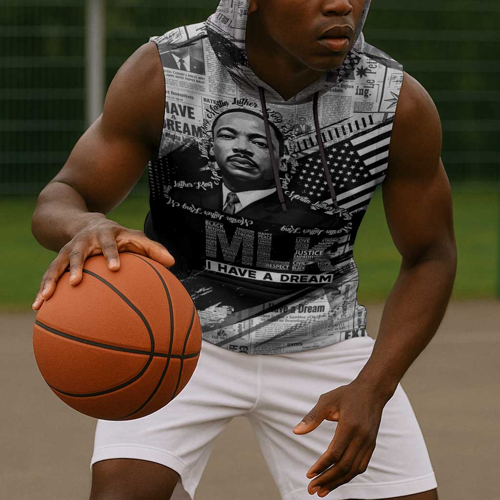 I Have A Dream MLK Sleeveless Hoodie Newspaper Grunge Style - Wonder Print Shop