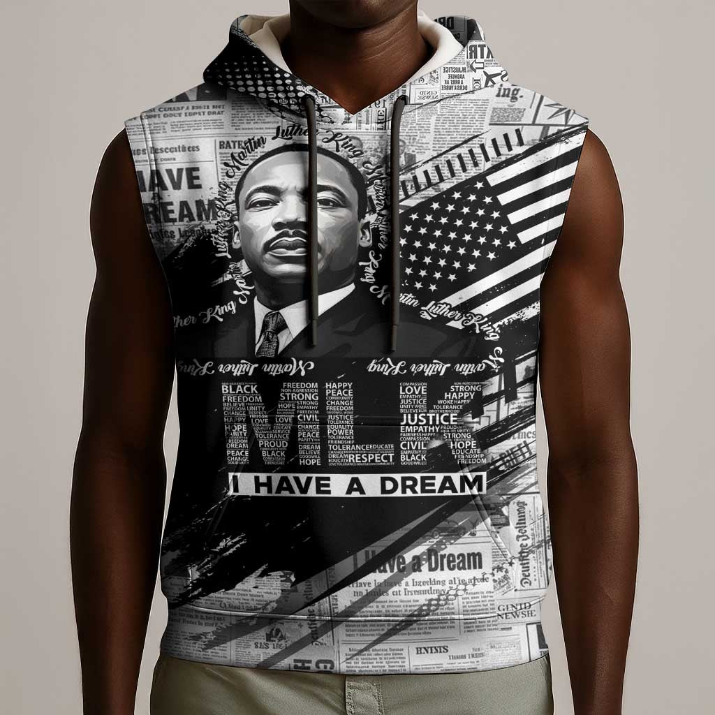 I Have A Dream MLK Sleeveless Hoodie Newspaper Grunge Style - Wonder Print Shop