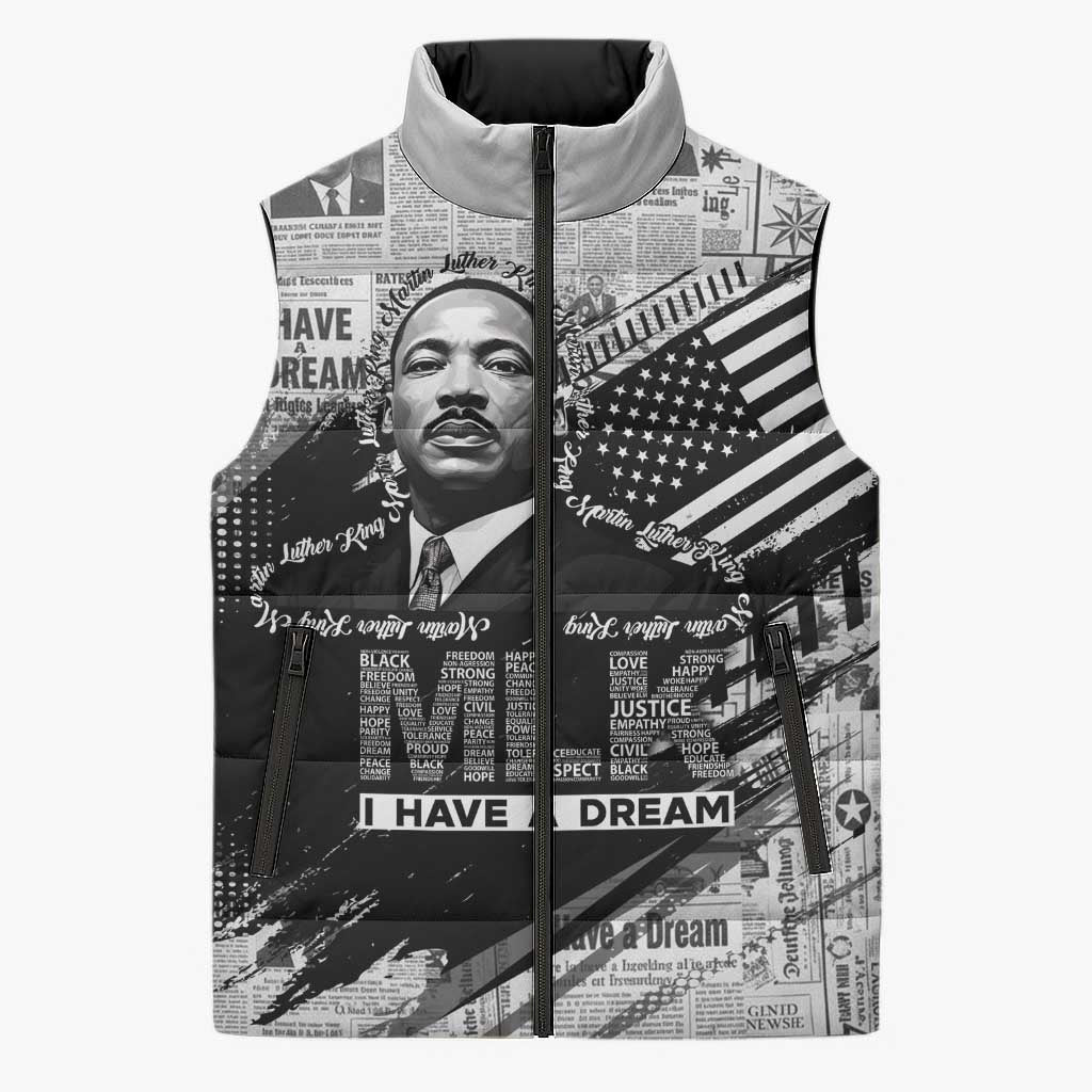 I Have A Dream MLK Sleeveless Puffer Jacket Newspaper Grunge Style - Wonder Print Shop