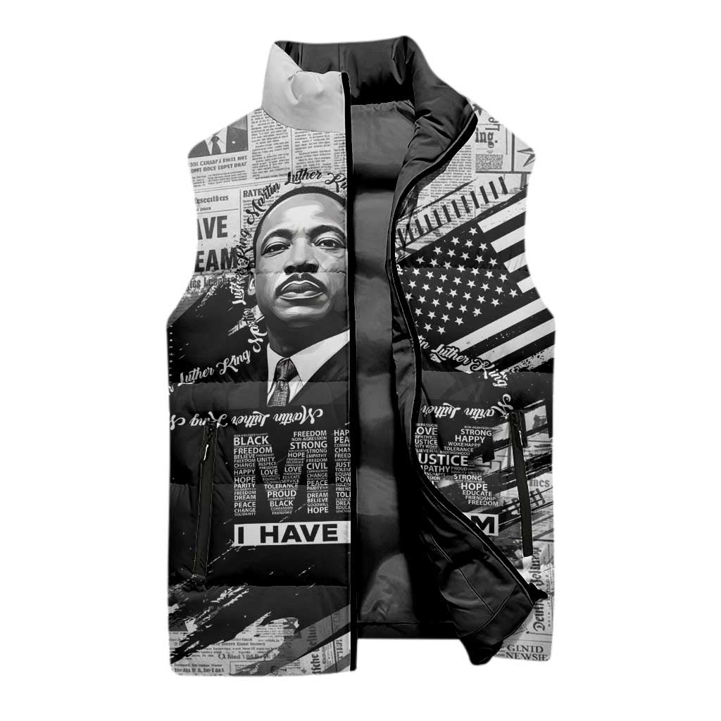 I Have A Dream MLK Sleeveless Puffer Jacket Newspaper Grunge Style - Wonder Print Shop