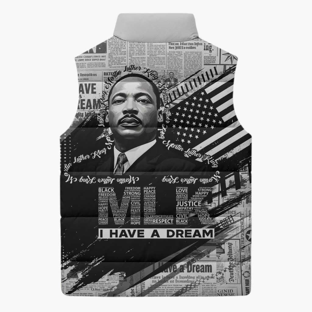 I Have A Dream MLK Sleeveless Puffer Jacket Newspaper Grunge Style - Wonder Print Shop