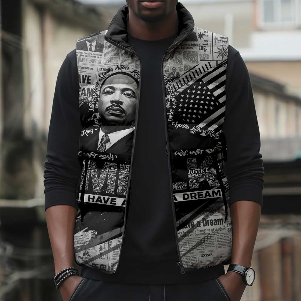 I Have A Dream MLK Sleeveless Puffer Jacket Newspaper Grunge Style - Wonder Print Shop