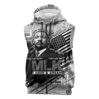I Have A Dream MLK Sleeveless Zip Hoodie Newspaper Grunge Style - Wonder Print Shop