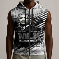 I Have A Dream MLK Sleeveless Zip Hoodie Newspaper Grunge Style - Wonder Print Shop