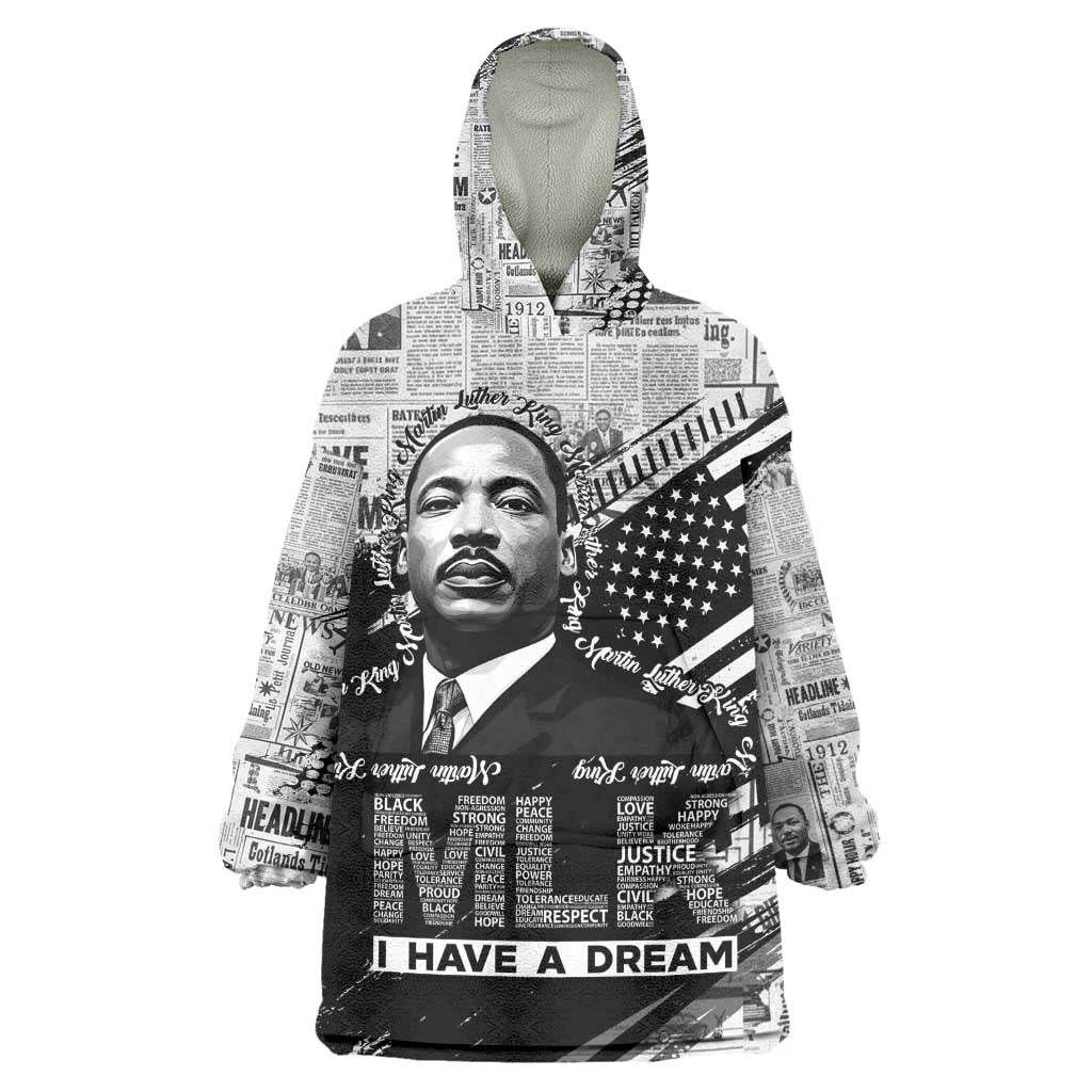 I Have A Dream MLK Wearable Blanket Hoodie Newspaper Grunge Style - Wonder Print Shop