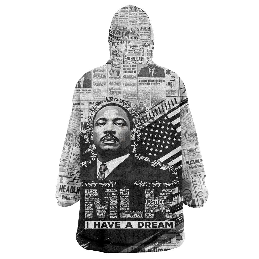 I Have A Dream MLK Wearable Blanket Hoodie Newspaper Grunge Style - Wonder Print Shop