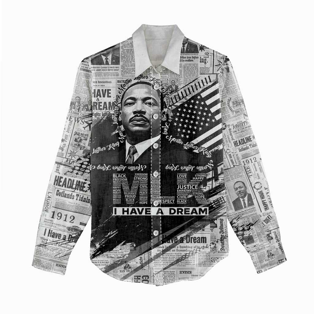 I Have A Dream MLK Women Casual Shirt Newspaper Grunge Style - Wonder Print Shop