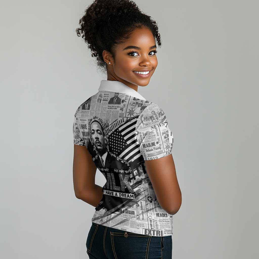 I Have A Dream MLK Women Polo Shirt Newspaper Grunge Style - Wonder Print Shop