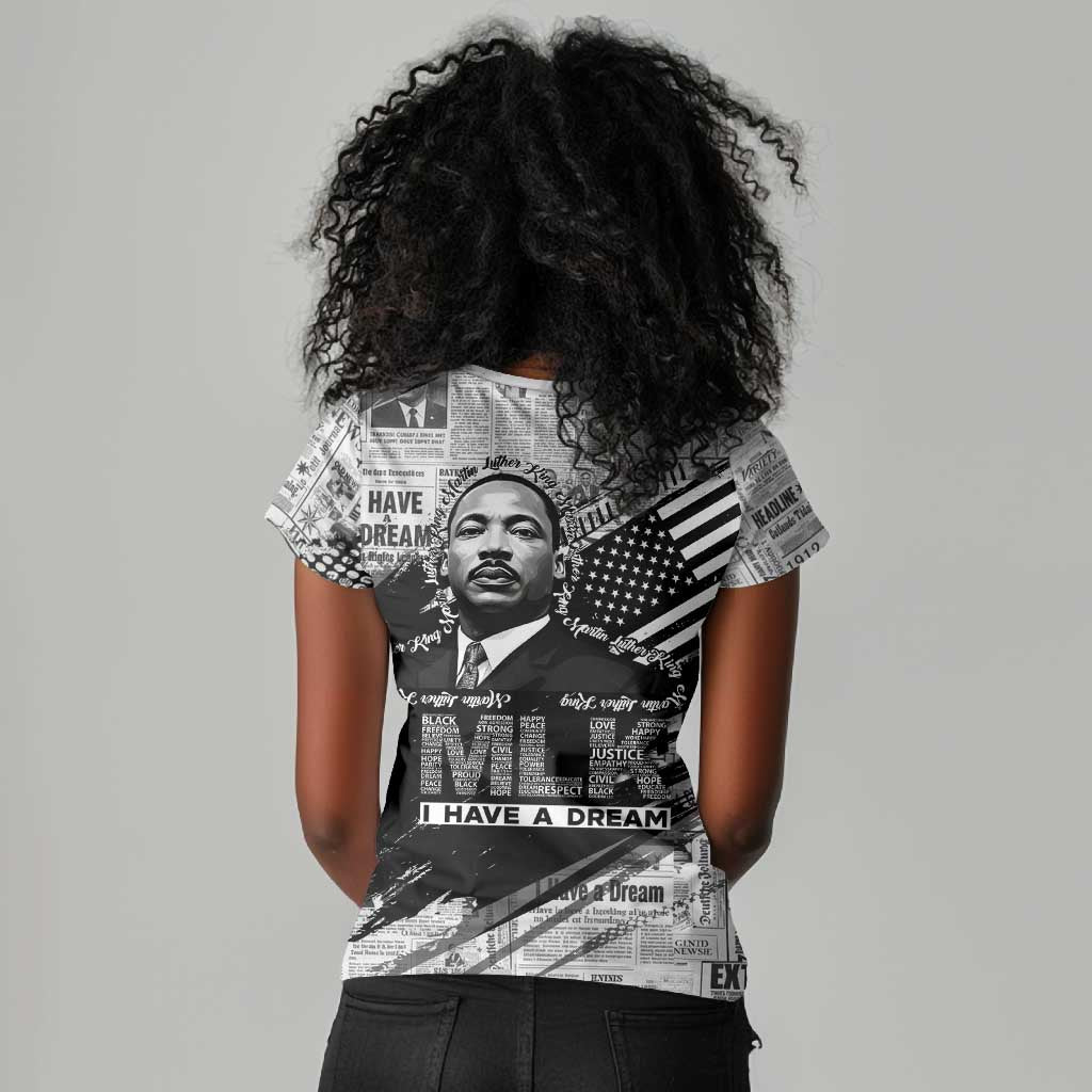 I Have A Dream MLK Women V-Neck T-Shirt Newspaper Grunge Style - Wonder Print Shop