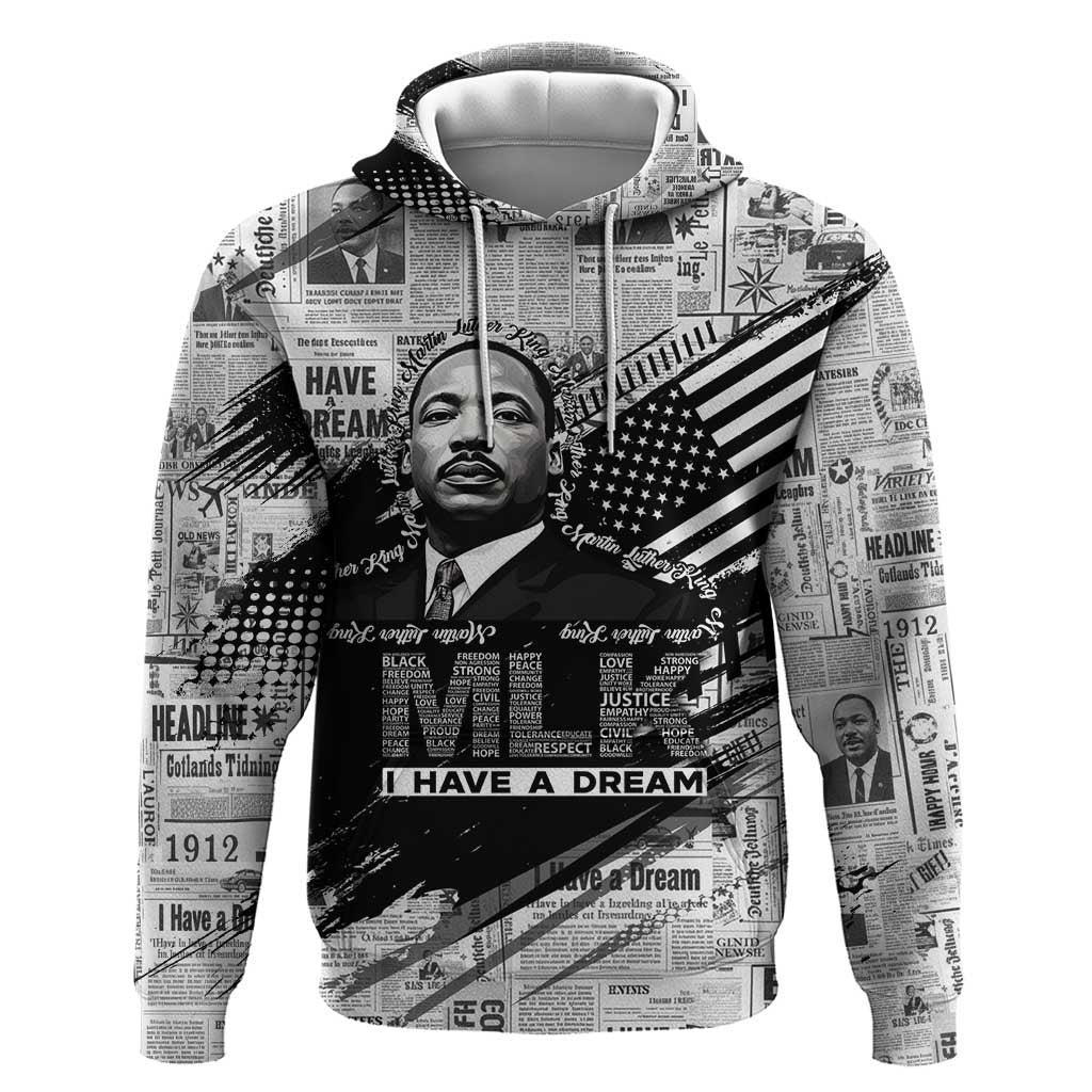 I Have A Dream MLK Zip Hoodie Newspaper Grunge Style - Wonder Print Shop