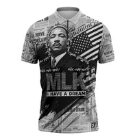 I Have A Dream MLK Zipper Polo Shirt Newspaper Grunge Style - Wonder Print Shop