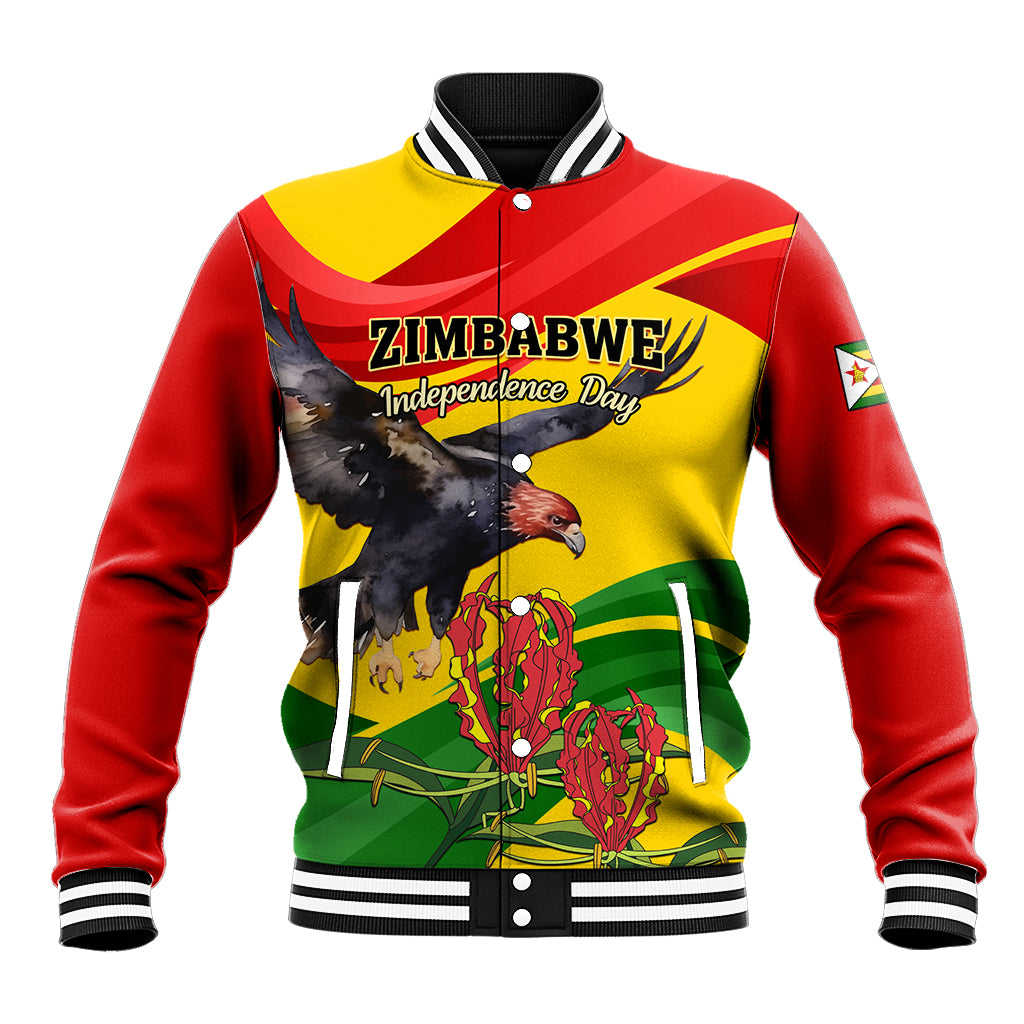 Zimbabwe Independence Day Baseball Jacket Chapungu Bird With Flame Lily - Wonder Print Shop