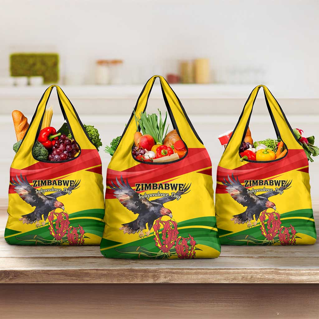 Zimbabwe Independence Day Grocery Bag Chapungu Bird With Flame Lily
