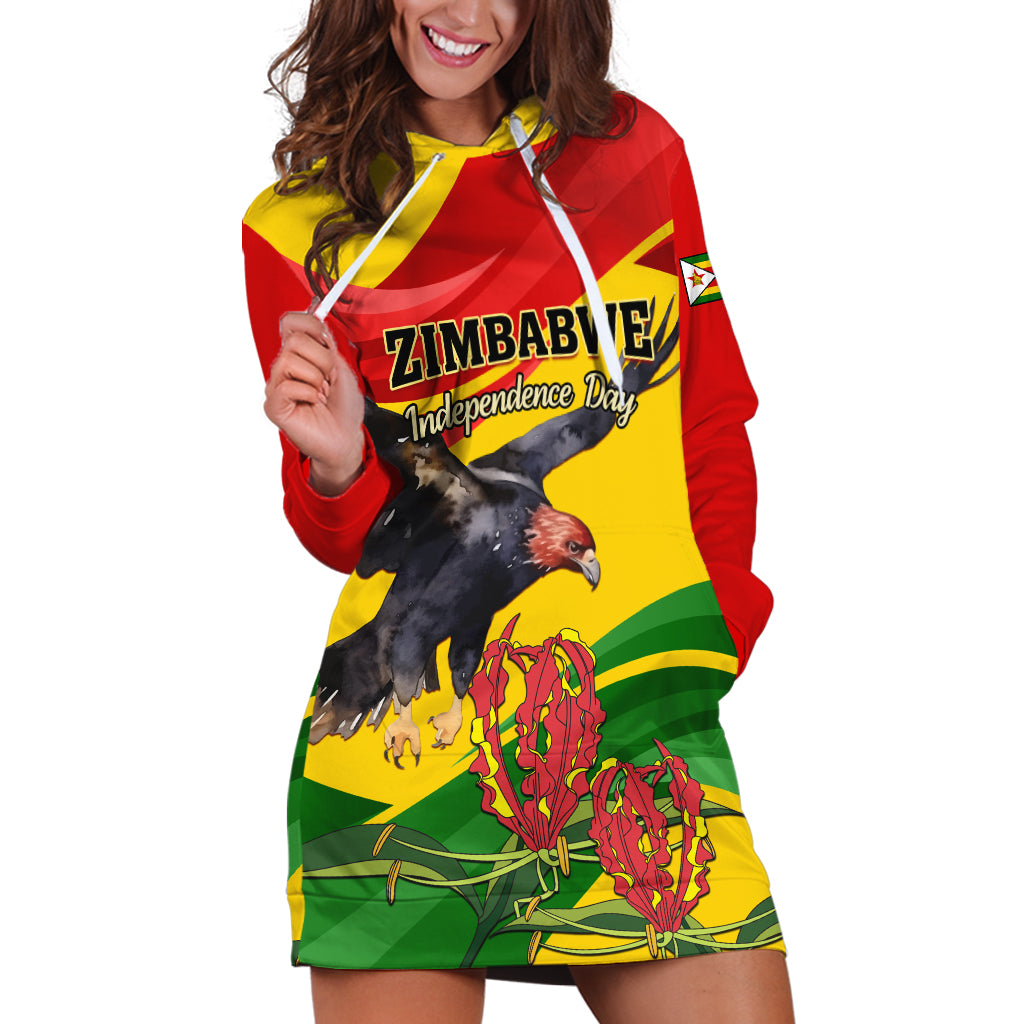 Zimbabwe Independence Day Hoodie Dress Chapungu Bird With Flame Lily - Wonder Print Shop