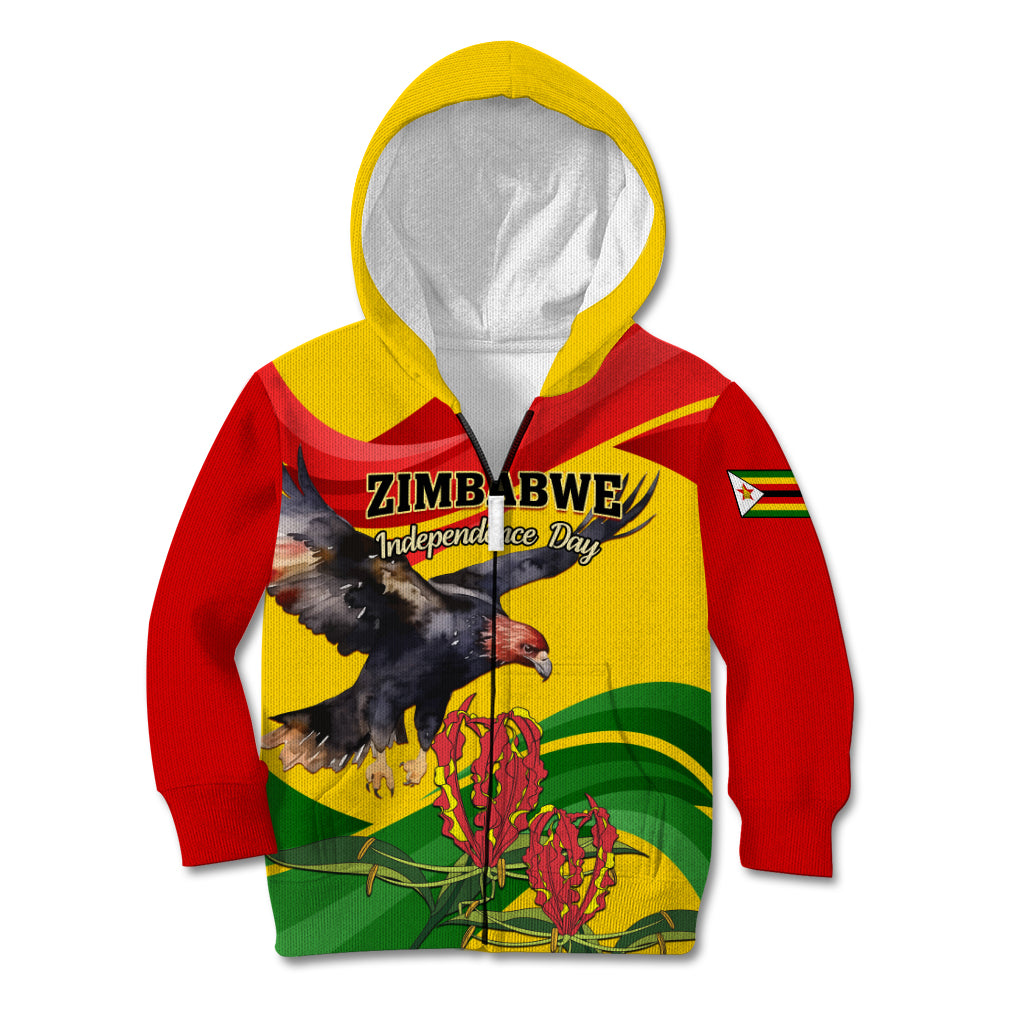 Zimbabwe Independence Day Kid Hoodie Chapungu Bird With Flame Lily - Wonder Print Shop