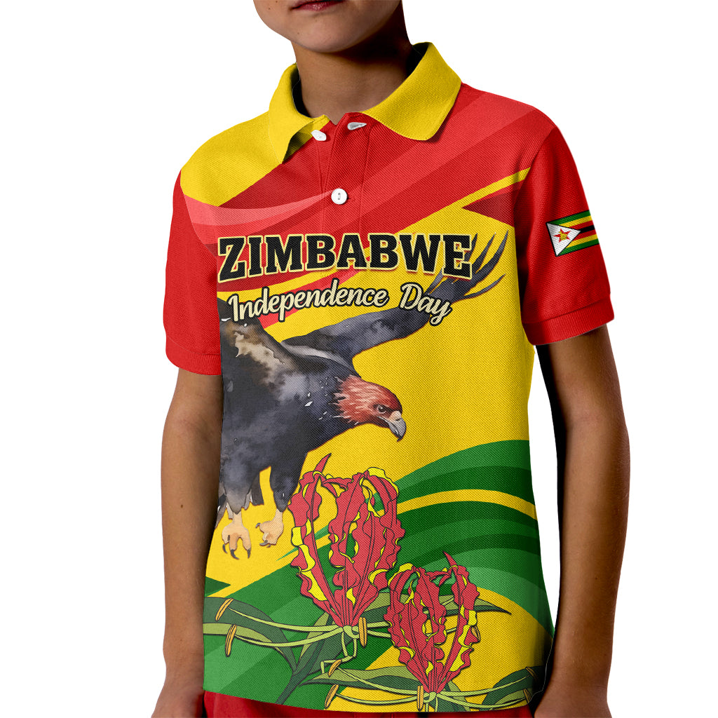 Zimbabwe Independence Day Kid Polo Shirt Chapungu Bird With Flame Lily - Wonder Print Shop