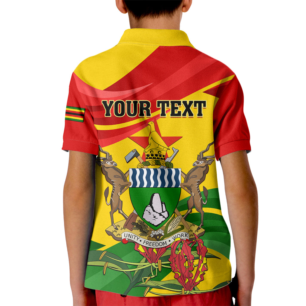 Zimbabwe Independence Day Kid Polo Shirt Chapungu Bird With Flame Lily - Wonder Print Shop