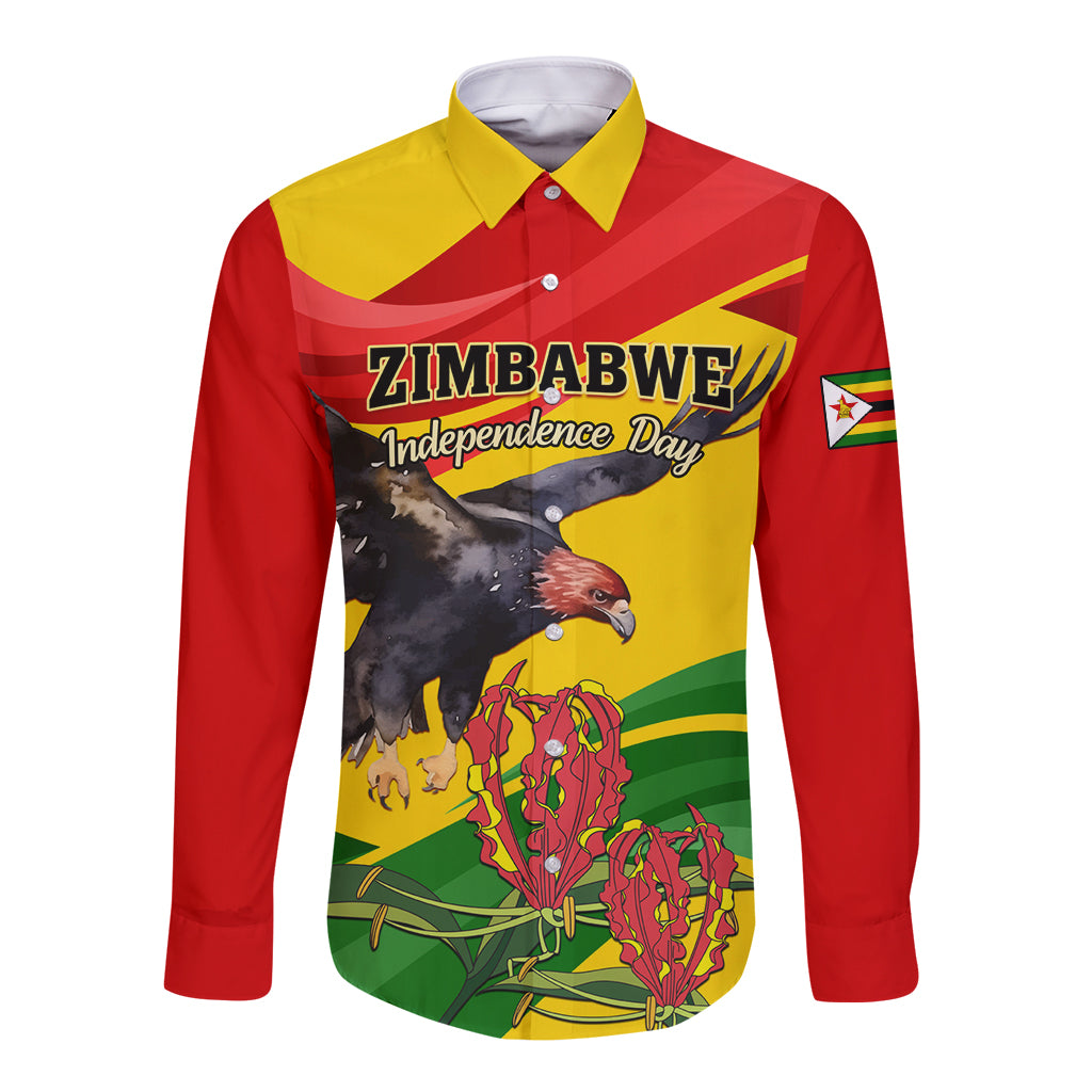 Zimbabwe Independence Day Long Sleeve Button Shirt Chapungu Bird With Flame Lily - Wonder Print Shop